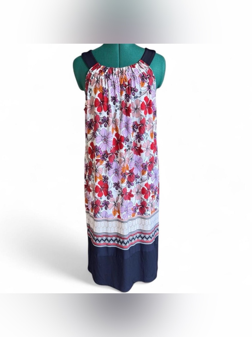 Enfocus Studio Floral Midi Skirt - Red, Lavender & Navy